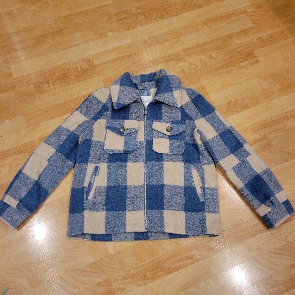 Anthropologie Avec Les Filles Plaid Full Zip Shacket Coat Blue Size L - Picture 4 of 9